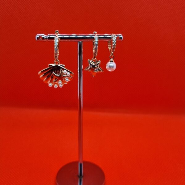 3 lü incili deniz kabuğu set küpe