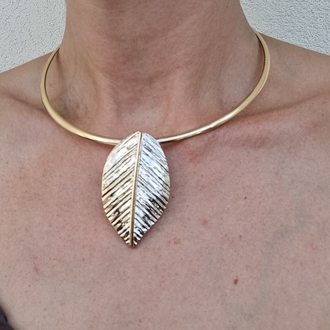 Yaprak gold gümüş çift renk kolye küpe set