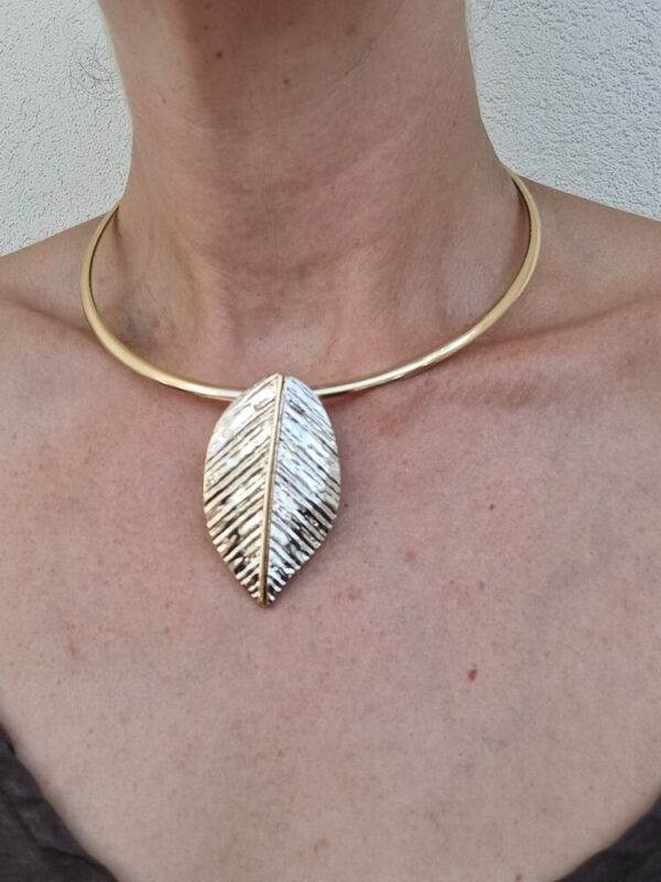 Yaprak gold gümüş çift renk kolye küpe set